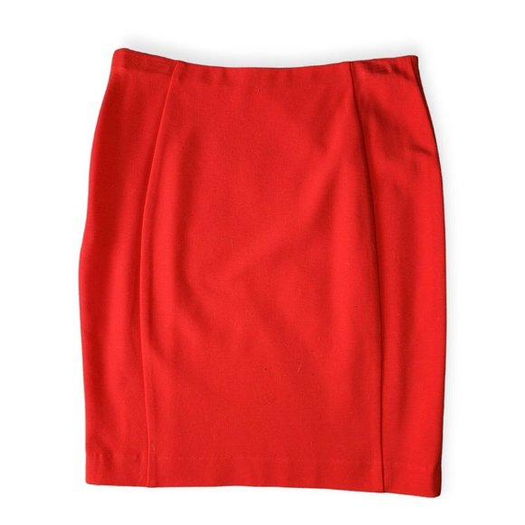Ann Taylor Pencil Skirt Red Straight Skirt Knee Length Hidden Side Zip Slinky 4P - Picture 2 of 6